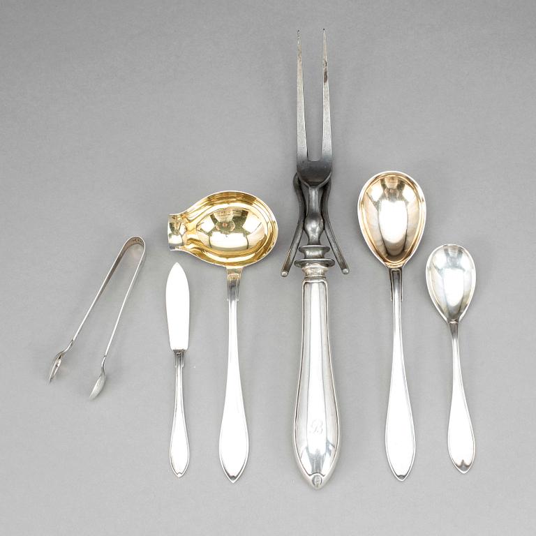 PARTI SILVER, 6 delar, modell "Svensk spets", 1910-30-tal. Tot vikt 283 gram.