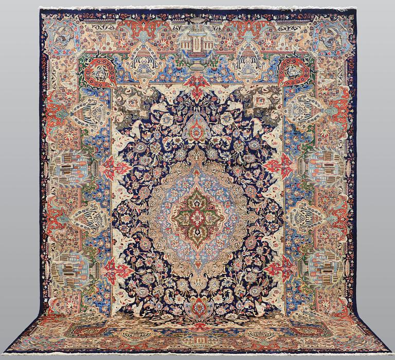 A carpet, Figural Kashmar, ca 407 x 305 cm.