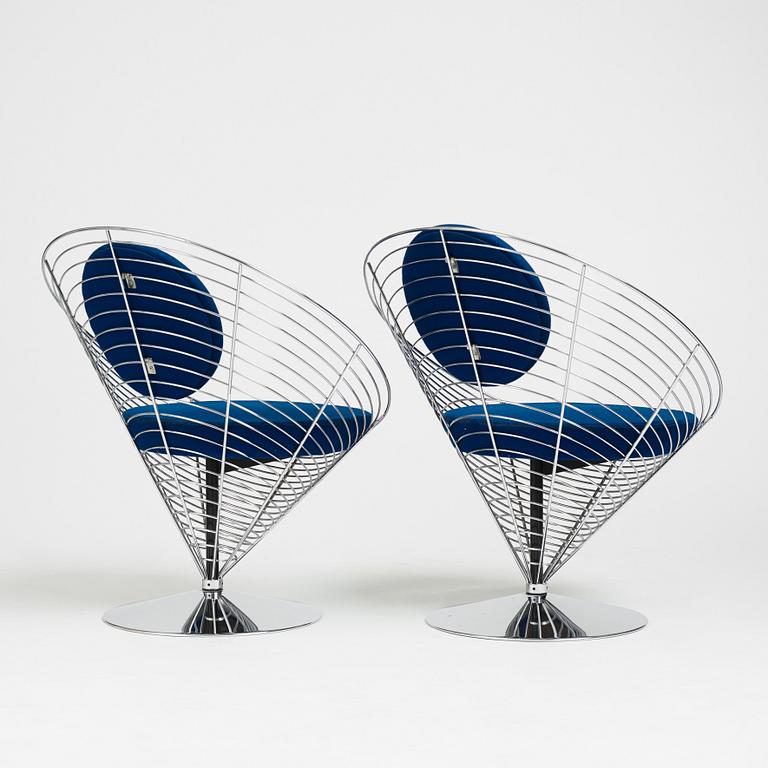 Verner Panton, a pair of "Wire Cone Chairs", Fritz Hansen, Danmark 1989.