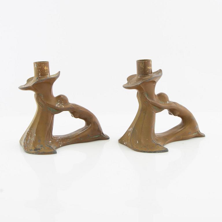 B Bulzke candlesticks, a pair, Jugend style, circa 1900.