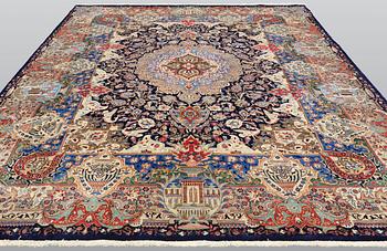 A carpet, Figural Kashmar, ca 407 x 305 cm.