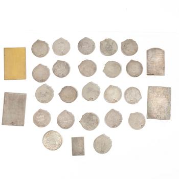 Plaques, 27, silver, Sweden and Great Britain, first half of the 20th century.