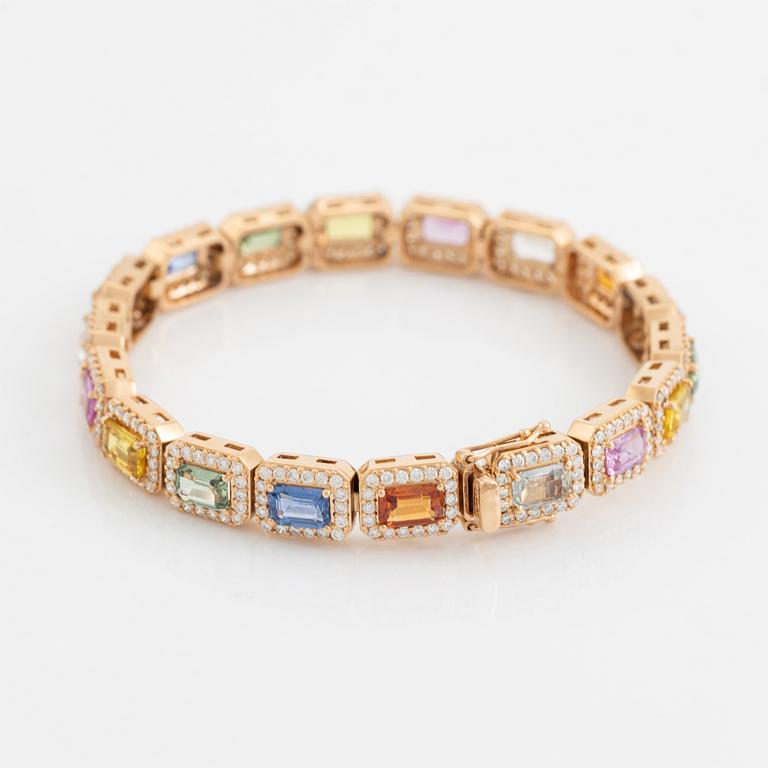 Multi coloured sapphire and brilliant cut diamond bracelet.