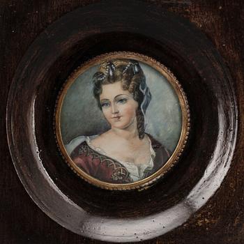 MINIATYRER, 3 st, gouacher, en med otydlig signering, 1800-tal.