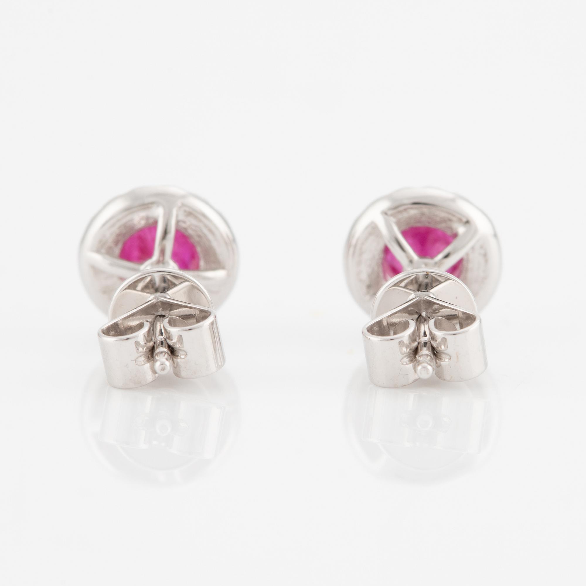 Earrings, 18K white gold with rubies and brilliant-cut diamonds.