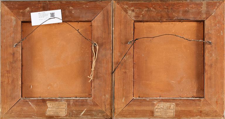 OKÄND KONSTNÄR, 2 st, olja på duk uppfäst på pannå, signerade A Solbie? och daterade 1888.