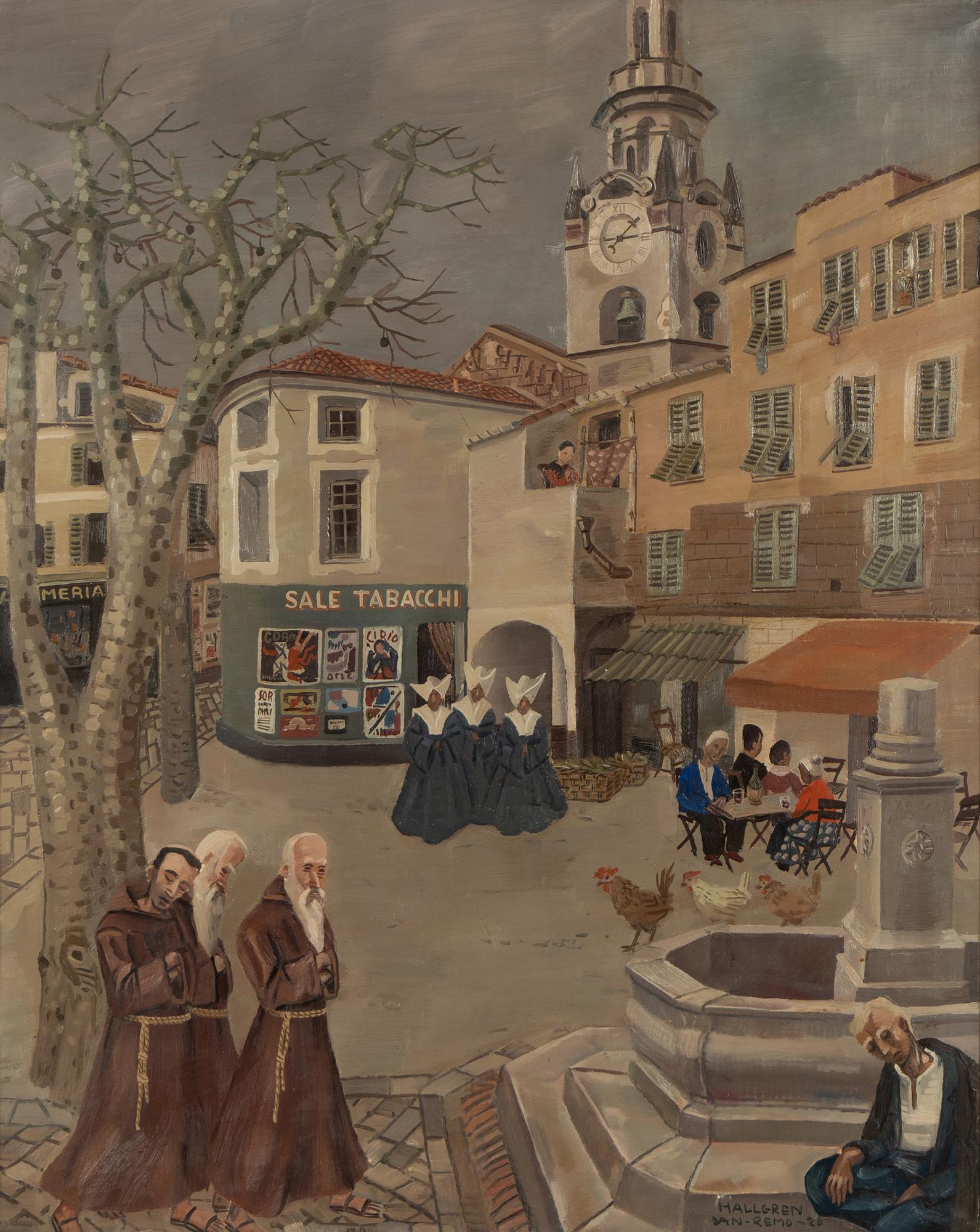 Acke Hallgren, "Domkyrkan", motiv från Piazza Muccioli, San Remo.