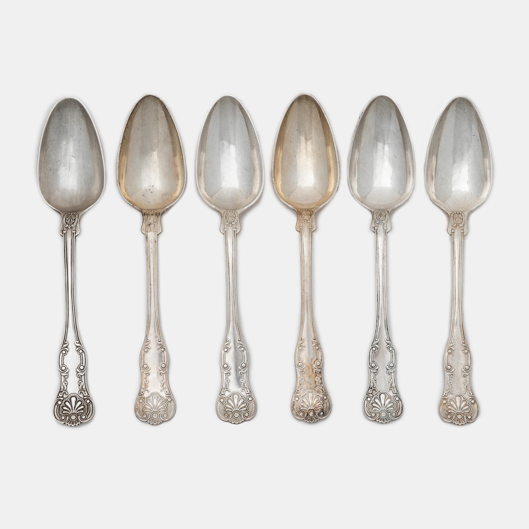 Six Swedish silver spoons, mark of HG Vogt, Kristianstad, 1847.
