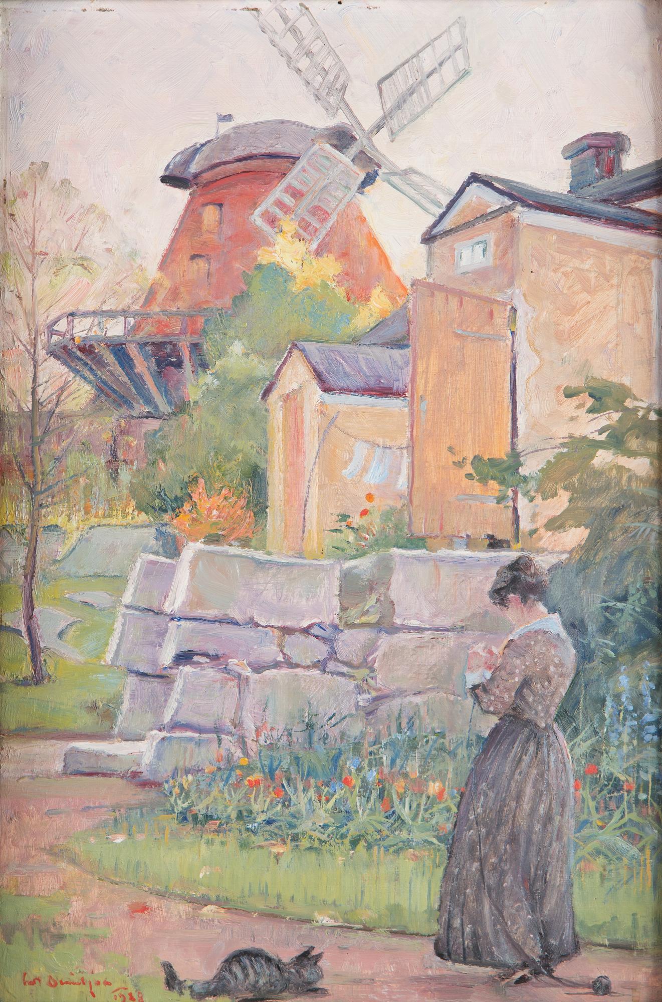 Carl Otto Danielson, Woman with cat by the windmill.