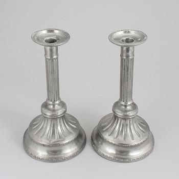 A PAIR OF GUSTAVIAN CANDLE-STICKS, pewter, Jacob Lemon, Stockholm 1783.