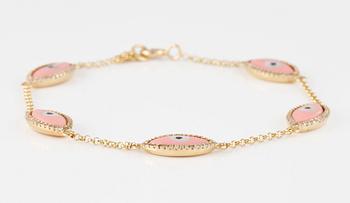 ARMBAND, 18K guld med briljantslipade diamanter ca 0.30 ct, pärlemor samt emalj. Vikt 3,5 gram.