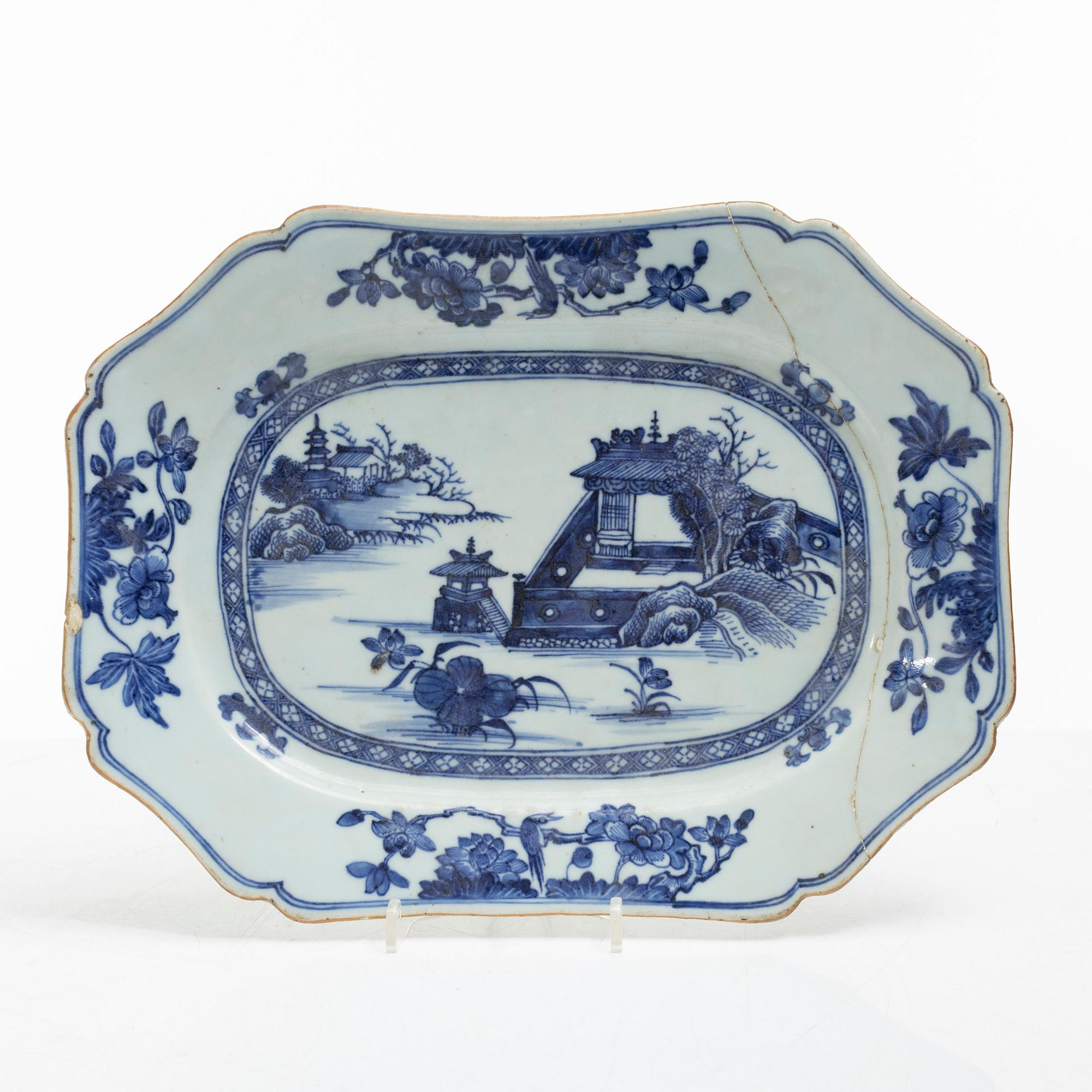 Four blue and white serving dishes, China, Qianlong (1736-95).