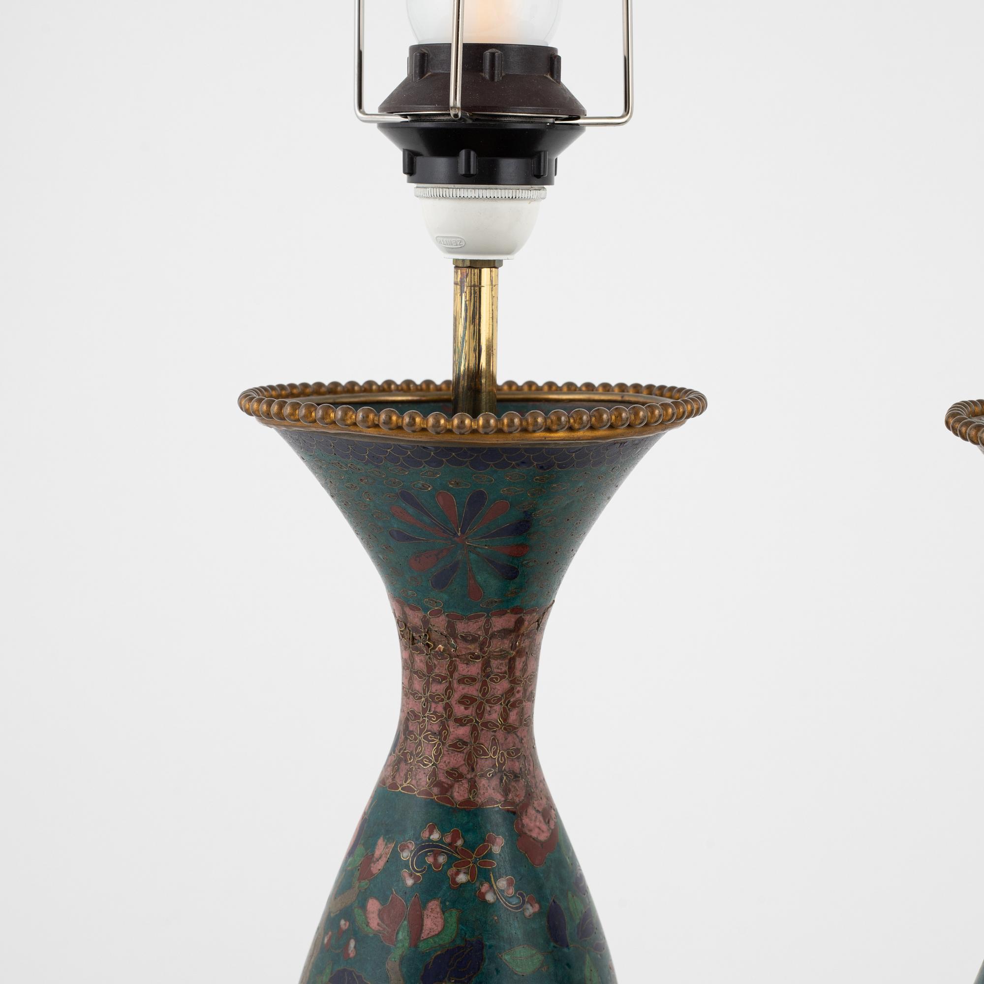 A pair of cloisonné table lamps, Japan, Meiji, circa 1900.