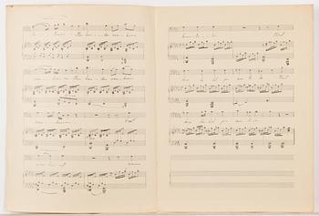 Oskar Merikanto, handskrivet notblad, "Miksi laulan" op. 20, nr 2 av tre sånger, 4 sidor, troligtvis komponerat 1894.