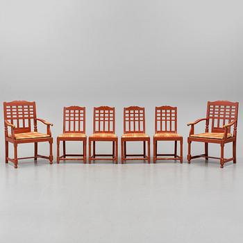 A set of four chairs and a pair of armchairs, early 20th century.