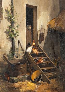 Alexandre Defaux, Kitchen stairs with chickens.