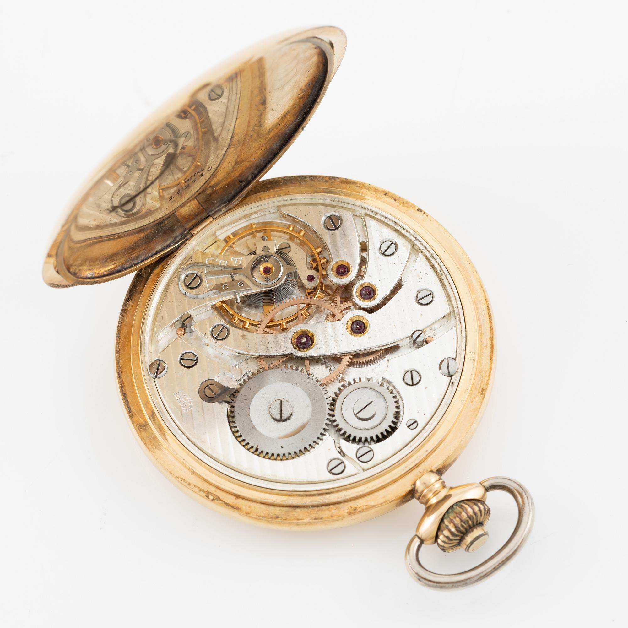 Pocket watch, H. Runsten Stockholm, lever escapement, including a ring in 18K gold.