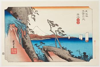 ANDO HIROSHIGE, senare avdrag, mapp, "The fifty-three stations on the tokaido", utgiven av Kata Hanga Kenkyujo.