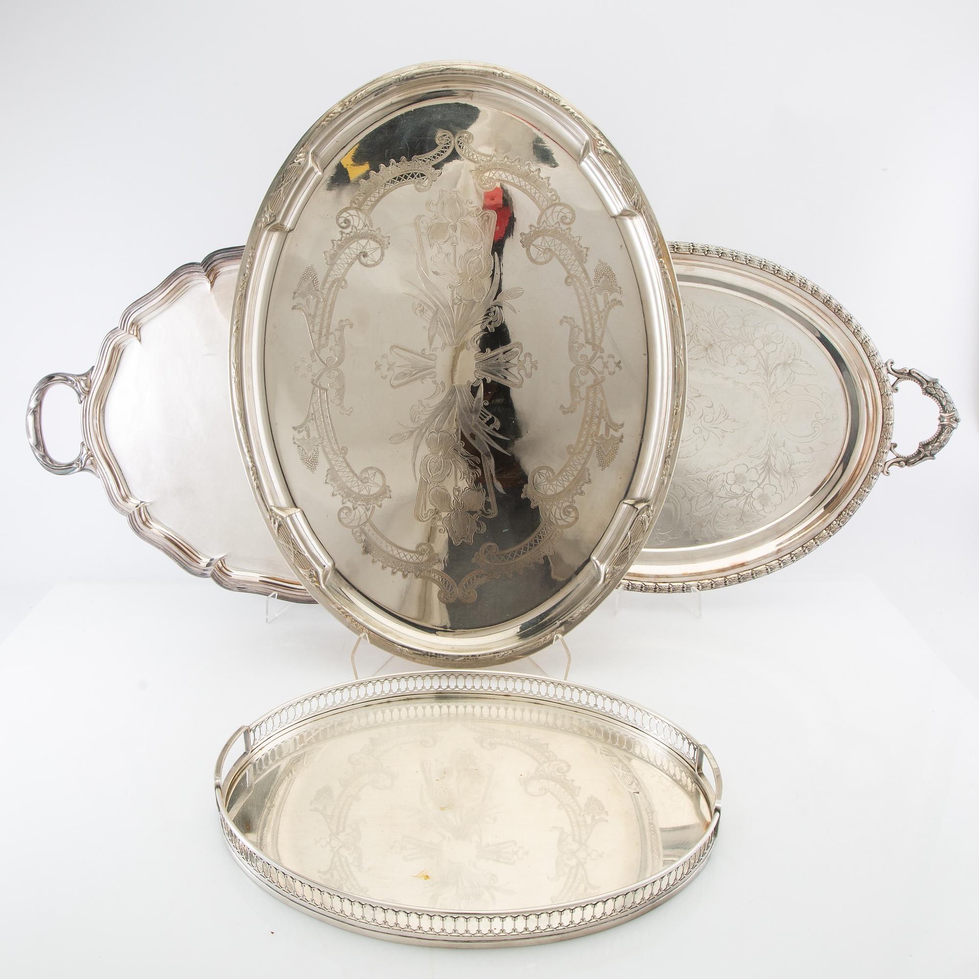 Trays 4 pcs of silver-plated metal, first half of the 20th century.