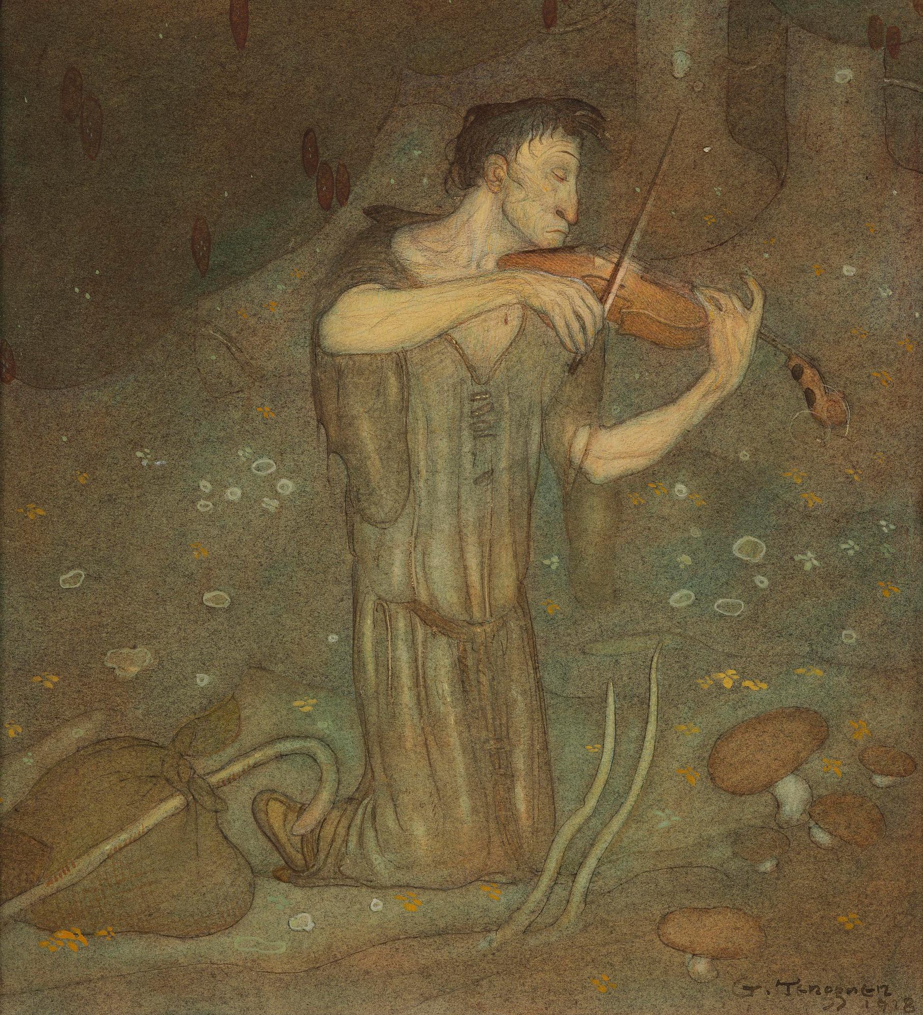 Gustaf Adolf Tenggren, A fiddler in the forest.