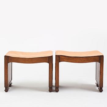 Swedish Grace, a pair of oak stools, 1920s.