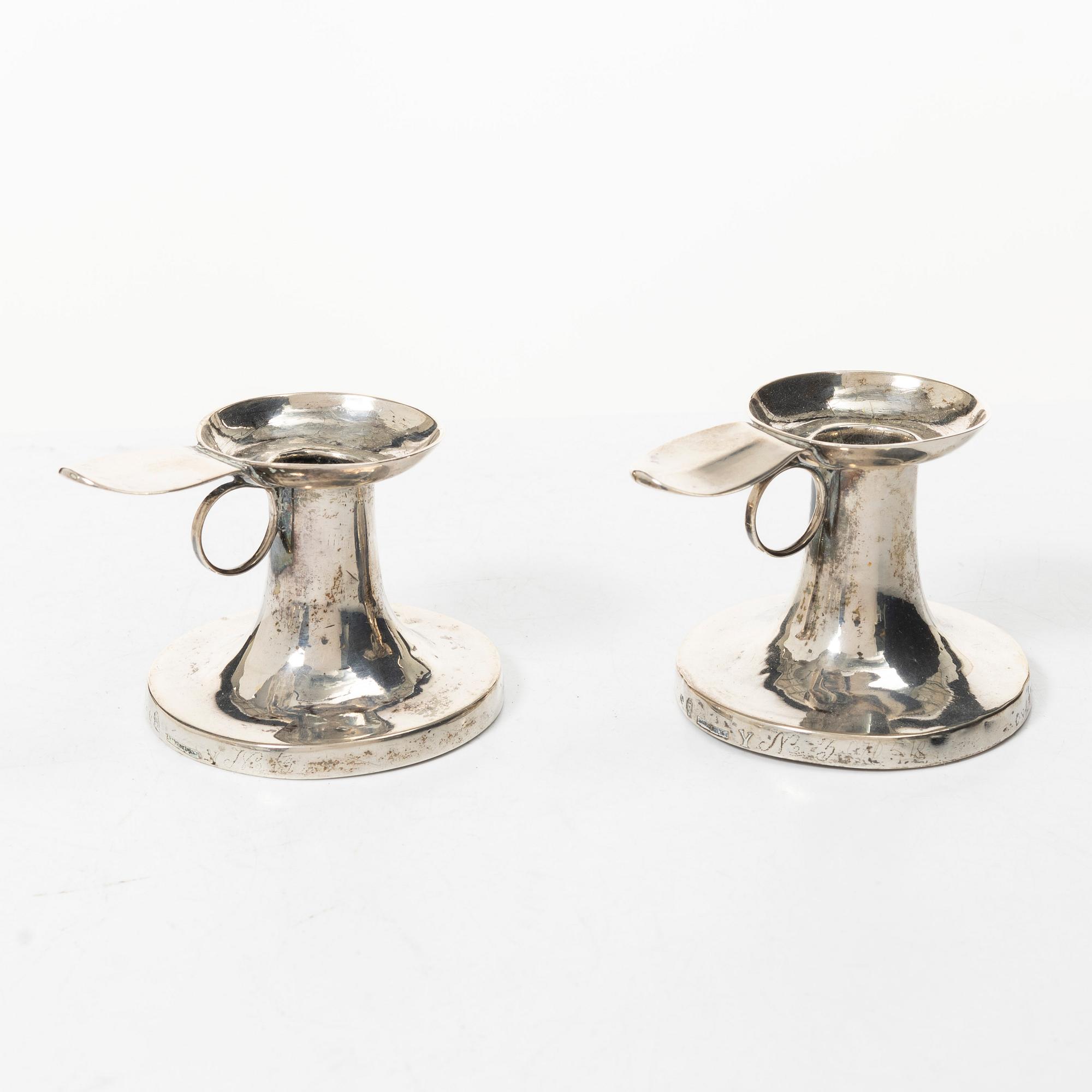 Olaus Hasselquist, a pair of silver night candle sticks, Sweden, 1781.