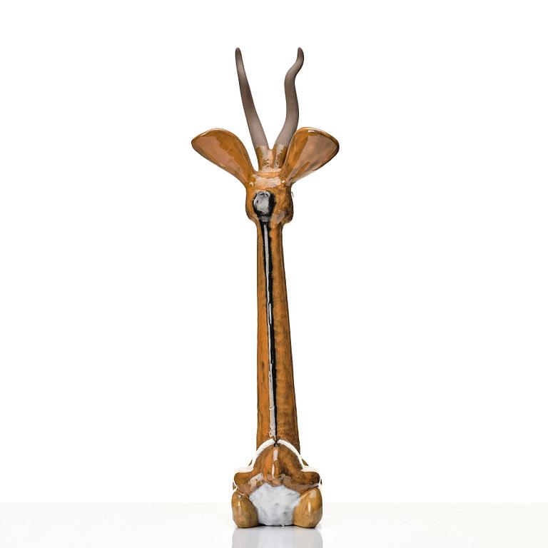 Vicke Lindstrand, a glazed ceramic sculpture of a gazelle, Upsala-Ekeby, Sweden 1948-60.