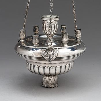 A Russian oil lamp in silver, maker's mark Jevstafij Silantiev, Saint Petersburg, 1839.