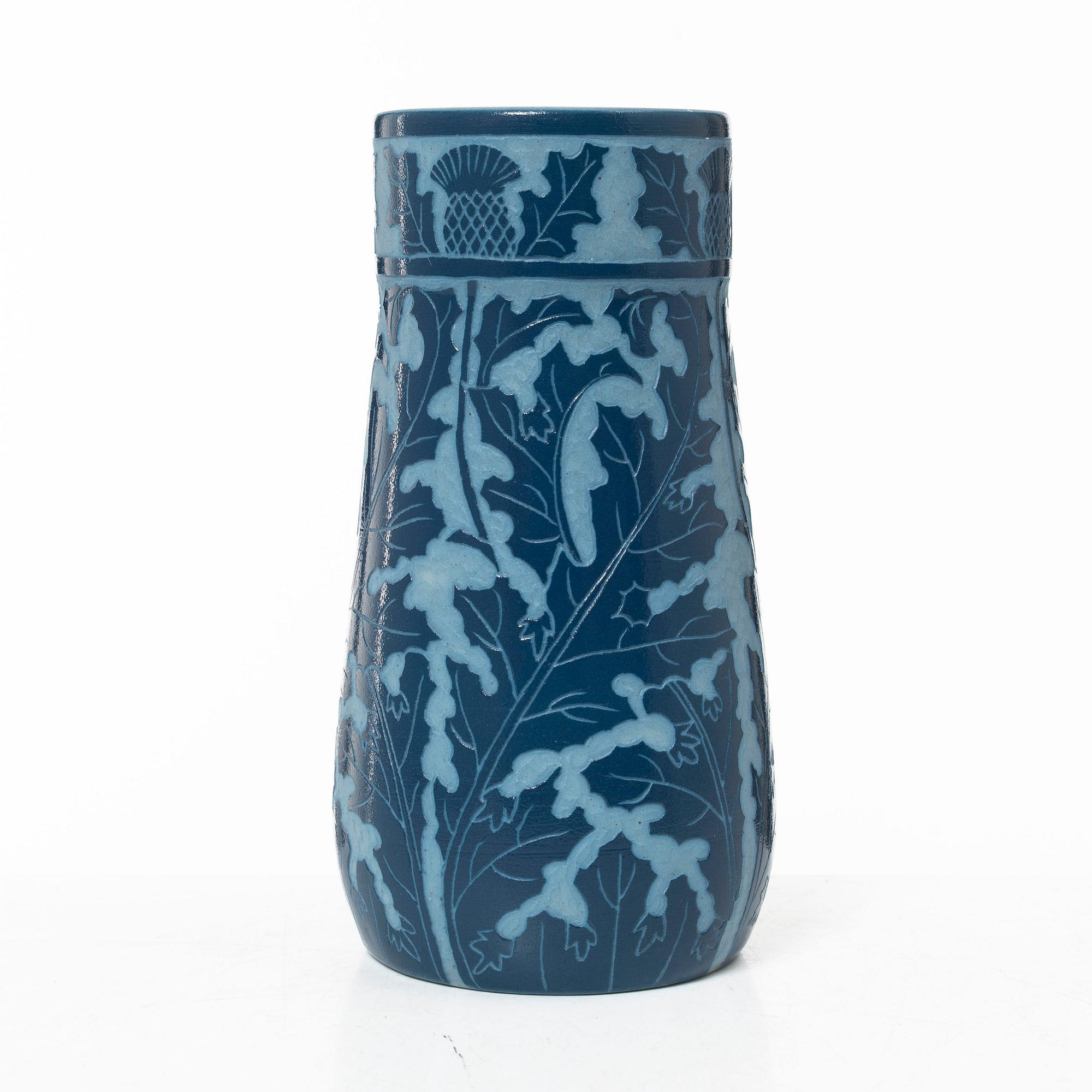 Vase, stoneware, sgraffito technique, Göteborg 1920, monogram signed A.N.