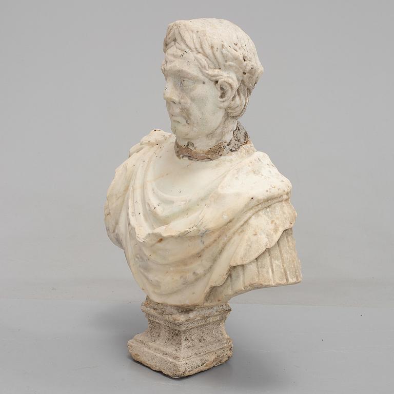 A 19th century marble bust of a roman man.