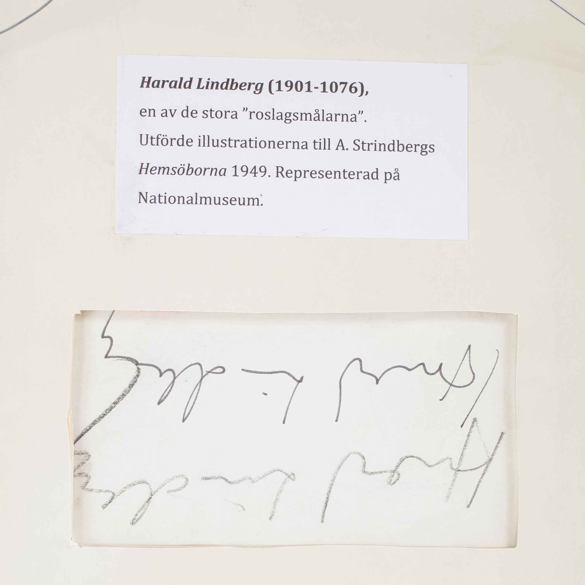 HARALD LINDBERG, teckning, signerad.