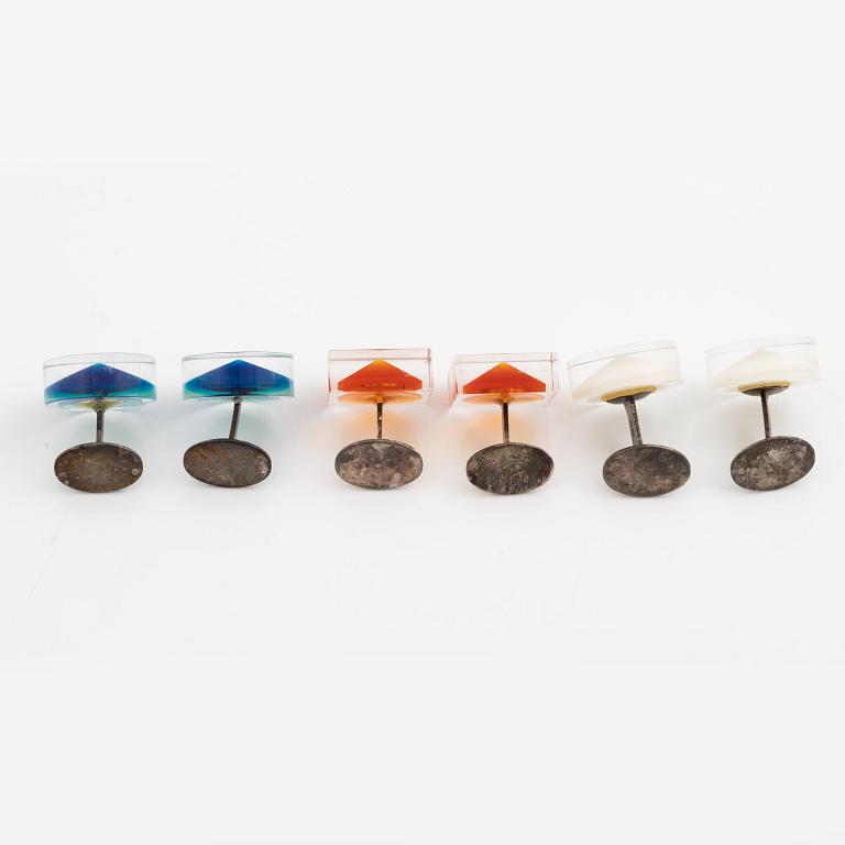 Siv Lagerström, three pairs of cufflinks, acrylic plastic, 1970s.