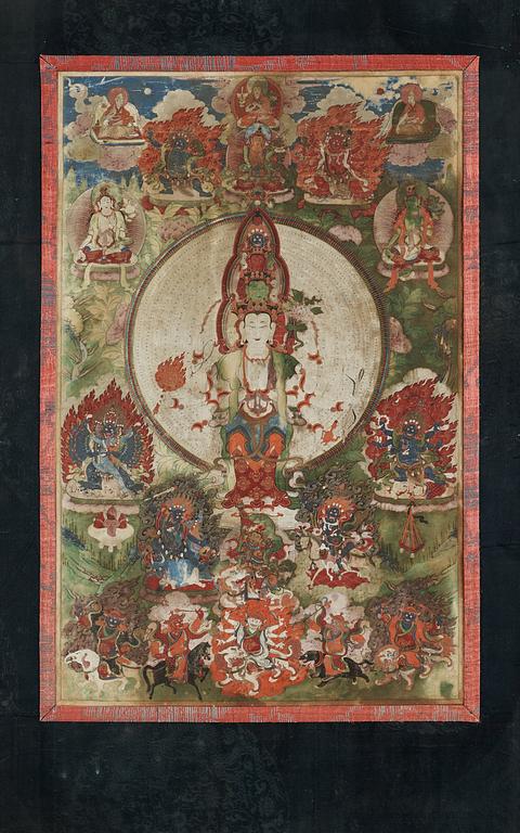 THANGKA, akvarell på papper. Tibet, 17/1800-tal.