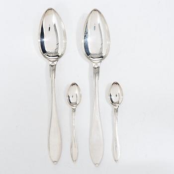 24 pieces of silver spoons, Swedish pointy model, by Otto Larsson, Landskrona, Sweden, 1925.