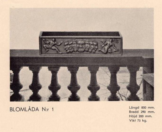 Anna Petrus, a "Blomlåda N:r 1" cast iron flower box, Näfveqvarns bruk, Sweden.