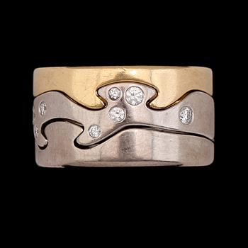 RING, 18K guld/vitguld med diamanter, "Fusion", Nina Koppel, Georg Jensen, Danmark. Total vikt ca 17 g.