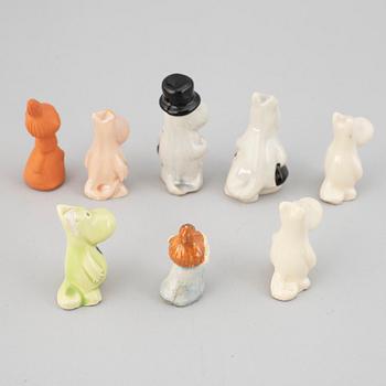 SIGNE HAMMARSTEN-JANSSON samt LEO TYKKYLÄINEN,, figuriner, 8 st, Mumin, keramik, Arabia, Finland, 1950-tal.