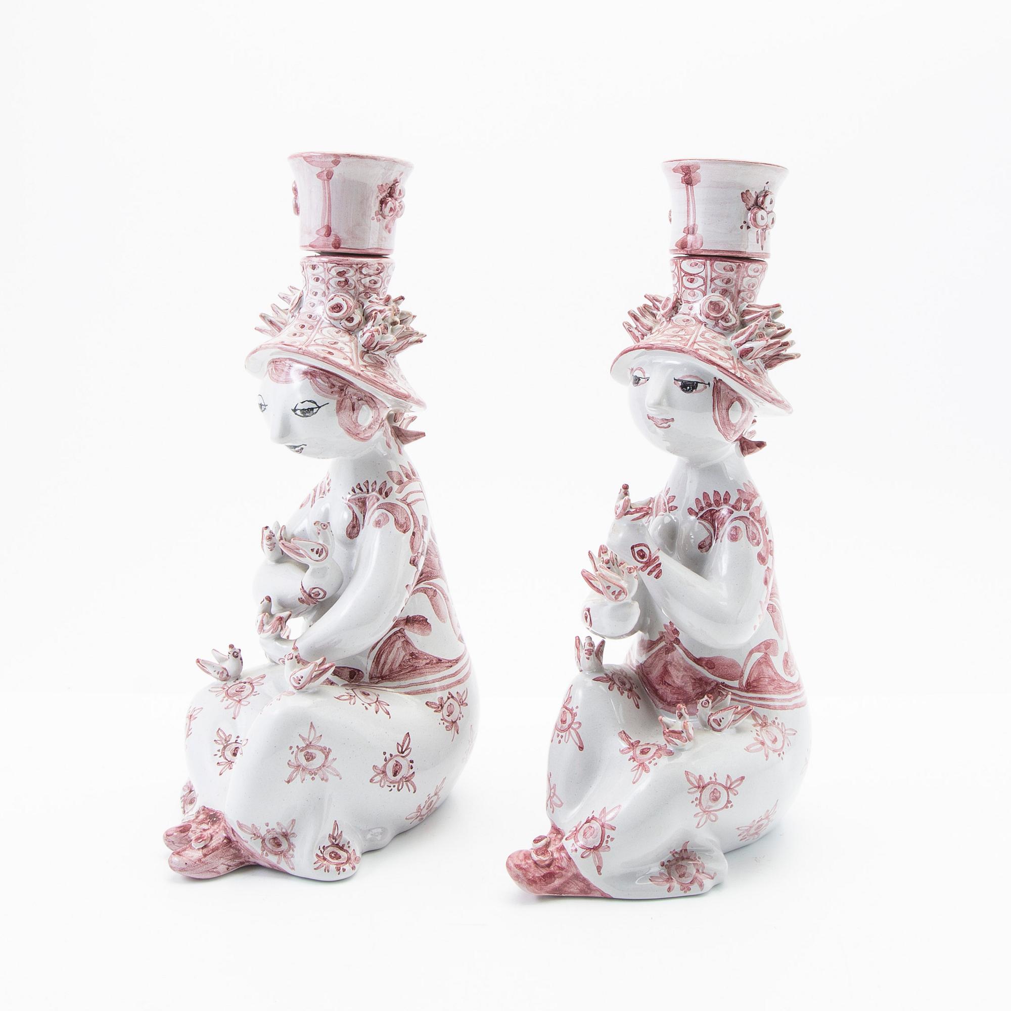 Björn Wiinblad, figurines/candle holders, a pair, faience, Denmark, 1986-87.