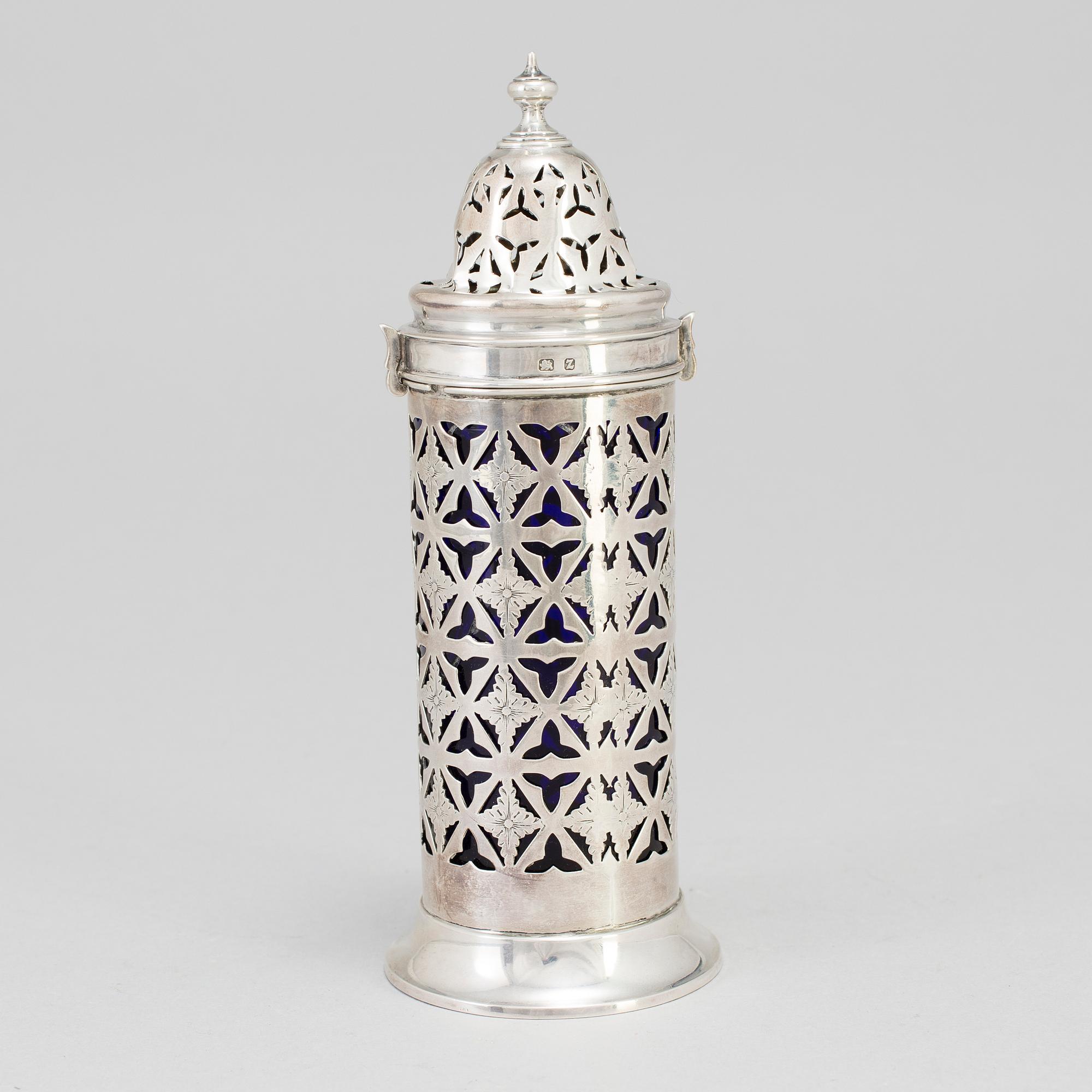 A silver sugar shaker by Deakin & Francis in Birmingham 1899.
