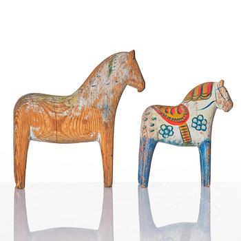 Two Swedish "Dala horses", first half of the 20th century.