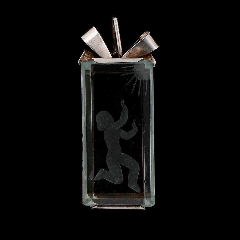 HÄNGE, silver. bergskritall, svenska stämplar, Tyringe 1949.