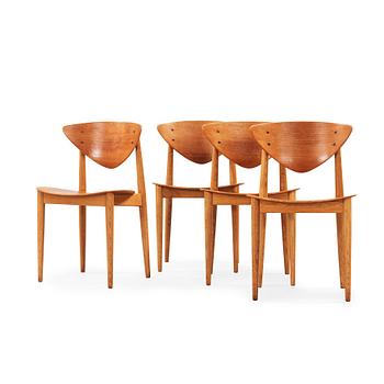 A set of four Peter Hvidt and Orla Mølgaard Nielsen teak dining chairs, Bodafors, Sweden 1962.