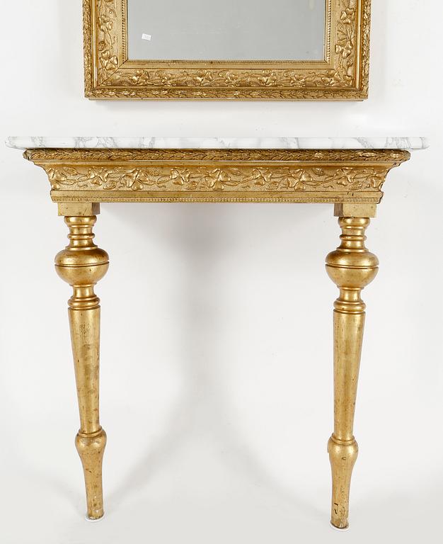 SPEGEL MED KONSOLBORD, nyrenässans, sent 1800-tal.