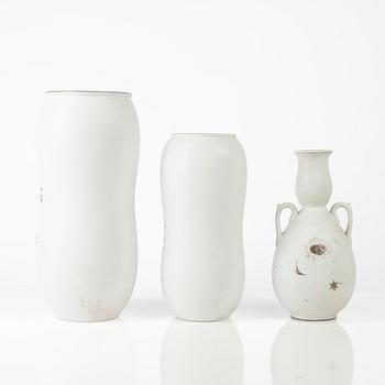 Stig Lindberg, three "Grazia" stoneware vases, Gustavsberg, Sweden, 1946-68.