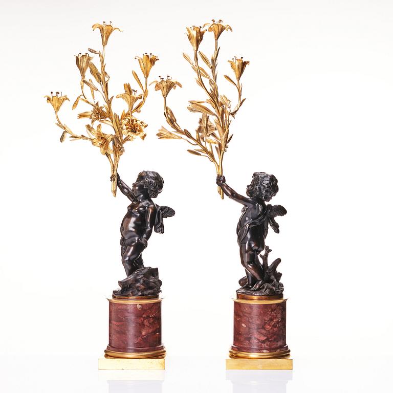 A pair of Louis XV/ Louis XVI five-light candelabra, second part of the 18th century.