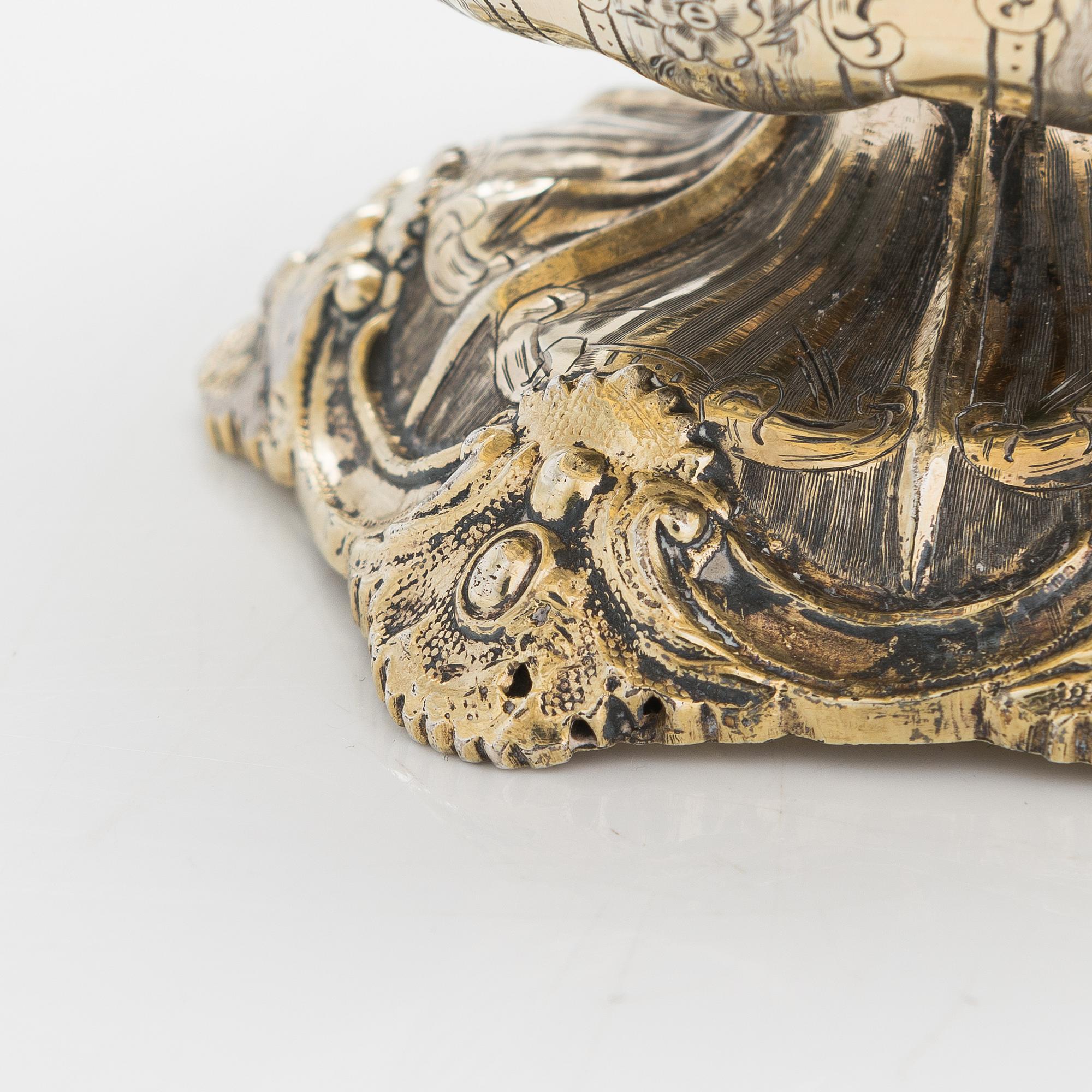 A mid-19th-century parcel-gilt silver salt cellar, Moscow 1846.