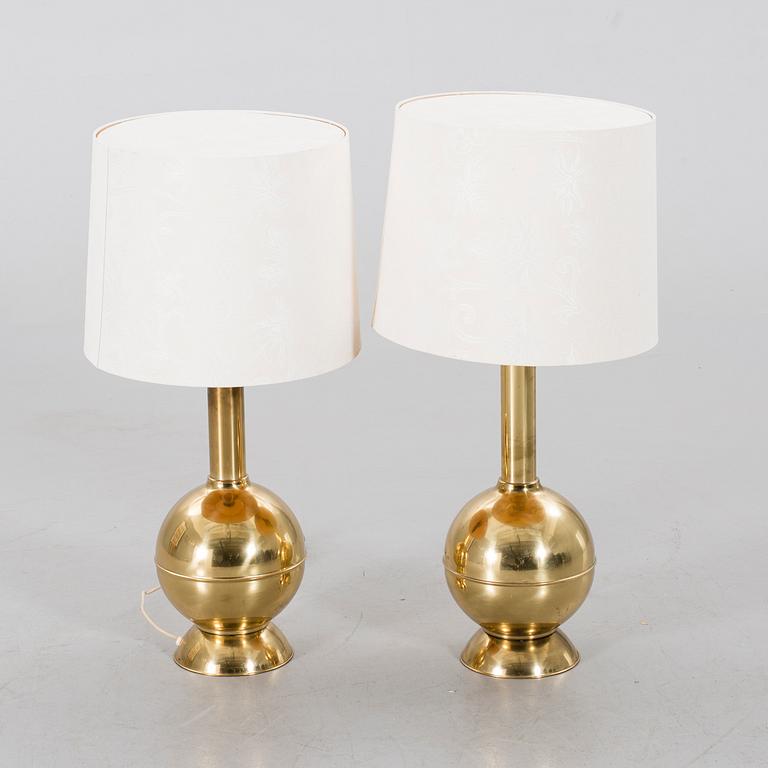 A pair of Danish brass table lamps, later part of the 20th century.