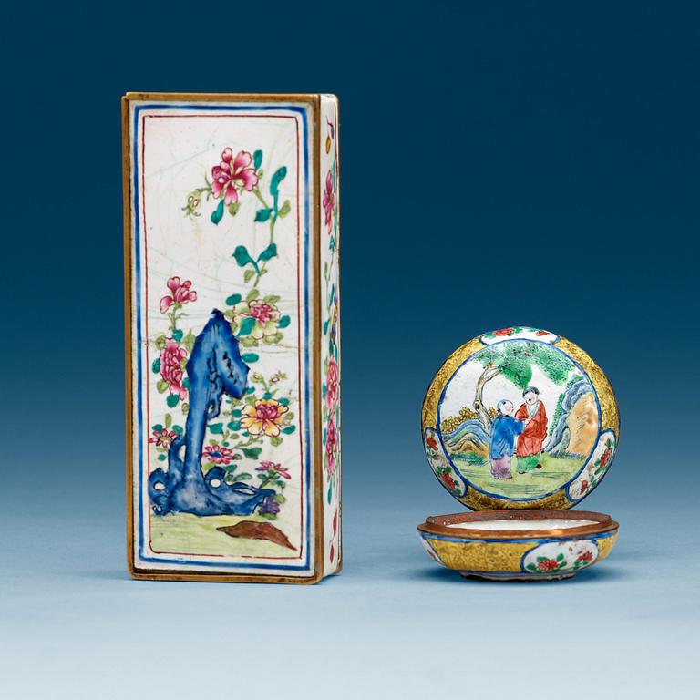 Two enamel on copper boxes with covers, Qing dynasty (1644-1912).