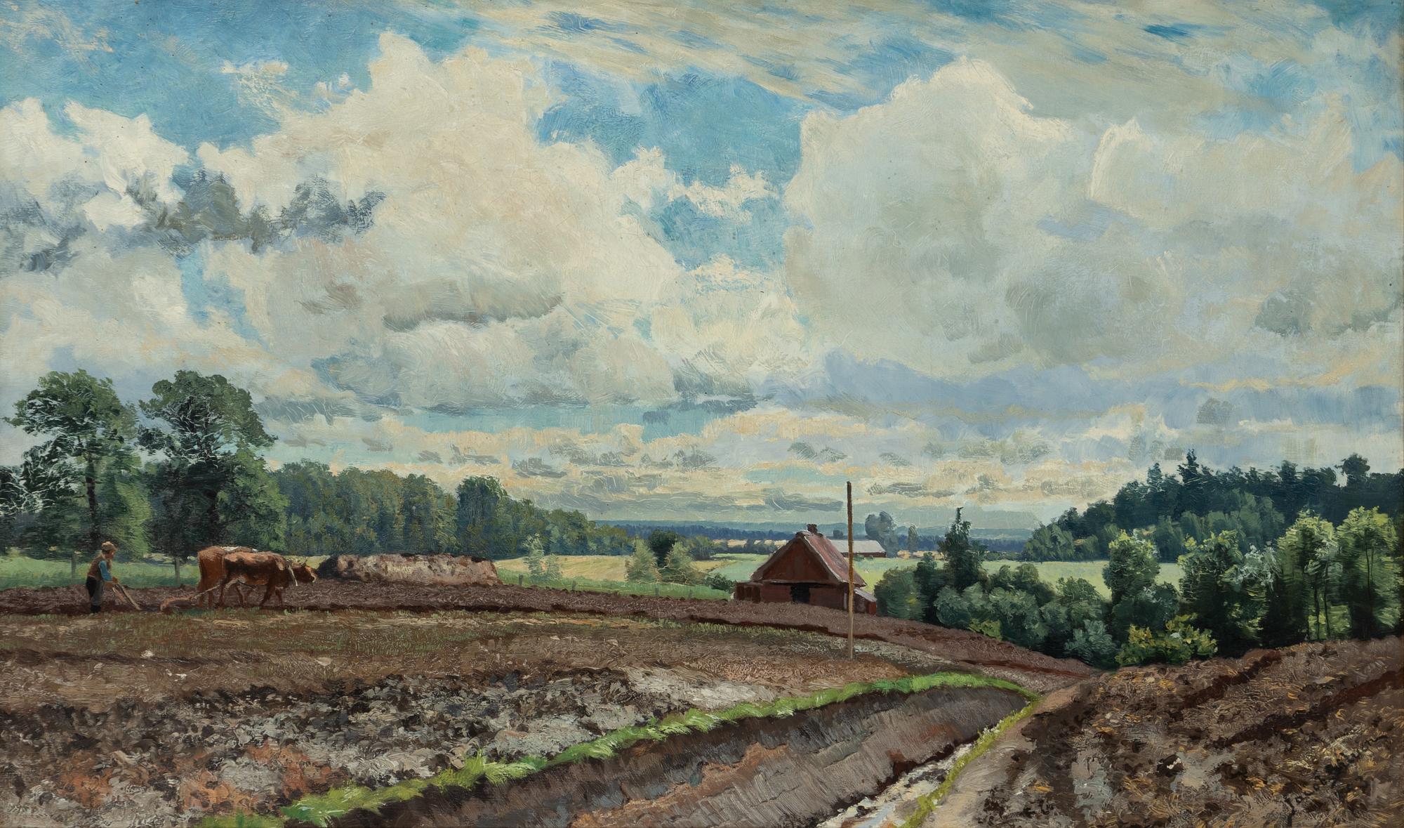 Johan Jacob Silvén, Summer Landscape with Ploughing Man.