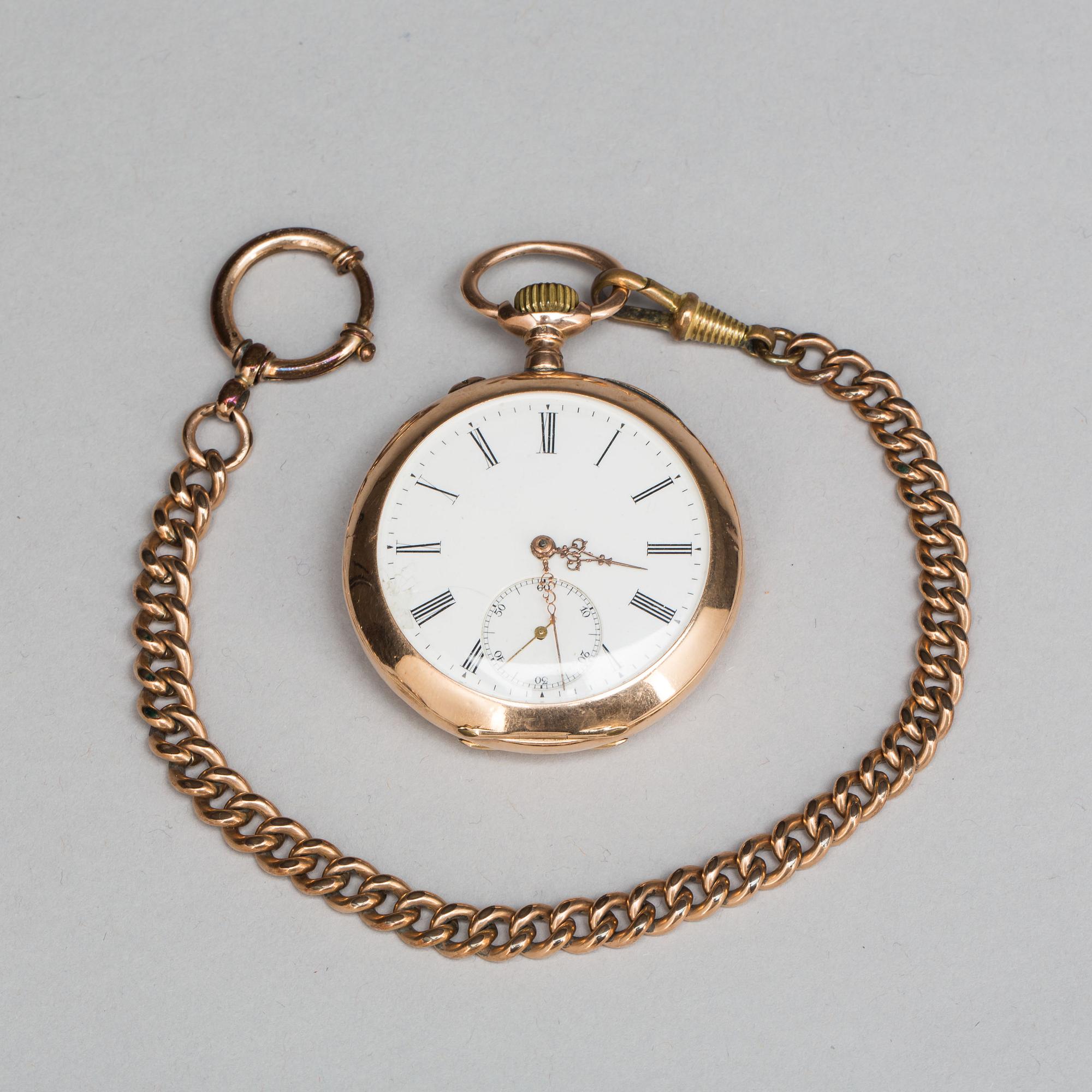 FICKUR, 14K, 1890-tal. Totalvikt 73 gram.